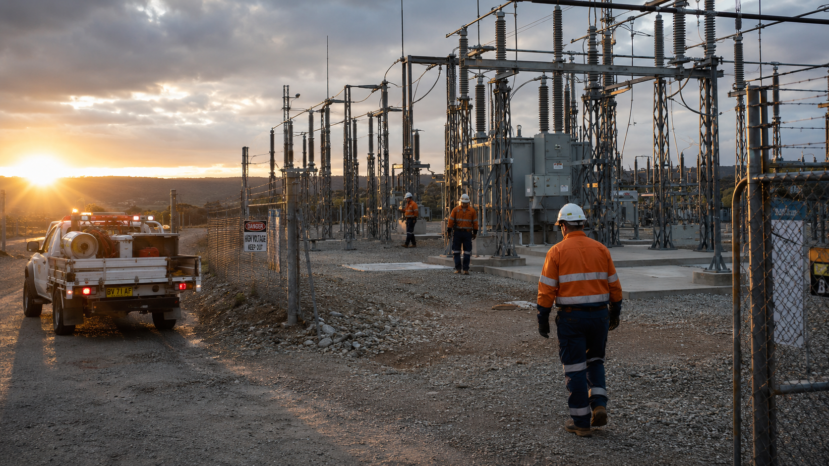 Australian utility field technicians working at an electrical substation