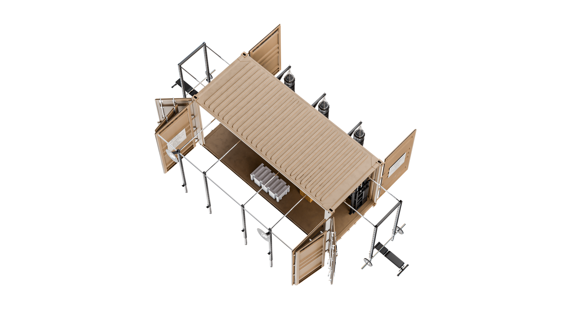 Rapid-20 top-down aerial render showing full deployed footprint.